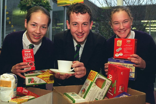 Pupils from All Hallows RC High school in Penwortham collected to buy supplies for the Fox Street night shelter in Preston. Pictured (from left to right) Vicky Adderley, Philip Sells, and Gemma Bellamy