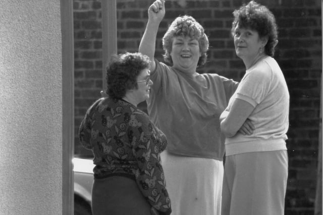 This is what Lovat Road was once famed for - a community spirit seen here as Gwen Newton, Ann Heaps and Lyn Atherton meet to catch up on the day's events