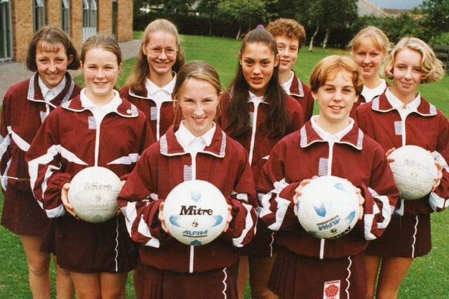 Pupils at All Hallows RC High School in Penwortham are jumping for joy after notching up a record entry into the county netball squads. Nine girls from the school have been selected to represent Lancashire in the under 14 and under 16 teams in 1994. Honours go to (from left) Lisa McSpirit, Jane Potter, Frances Evans, Sarah McCann, Sarah McFee, Louise Charnock, Joanne Petrie, Maura Miller, and Samantha Bruce