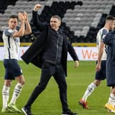 Preston North End's manager Ryan Lowe with Alan Browne, Ben Whiteman and Cameron Archer