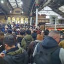 Commuter misery as they face a long wait at Preston Train Station as all trains to Scotland have been cancelled due to Storm Gerrit disruption
