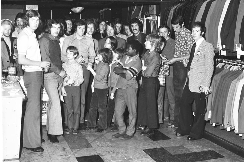 The PNE Football Team make a visit to the St George's Shopping Centre, Preston. July 1973