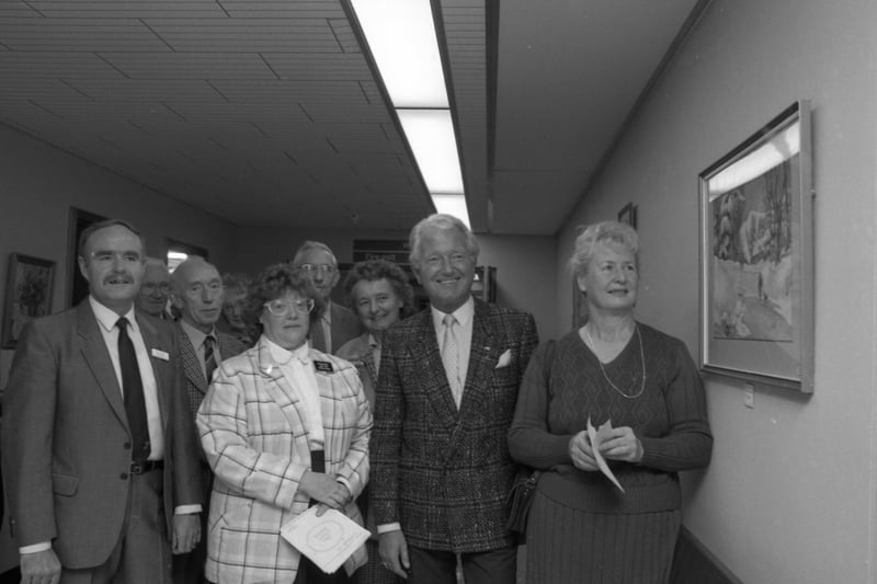 Derek Batey, star of Mr and Mrs, one of television's longest-running game shows, opens an art exhibition at the Clifton Hospital in Lytham. The exhibition features work by Lytham St Annes members of the Fylde Arts Society