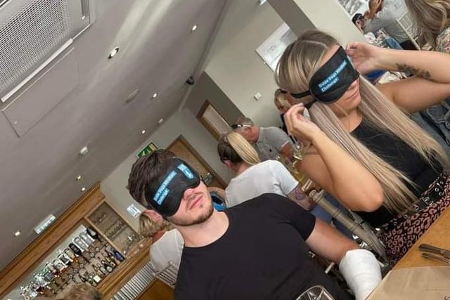 Diners were asked to put the blindfolds on before the food was brought out so they couldn't see the plates.