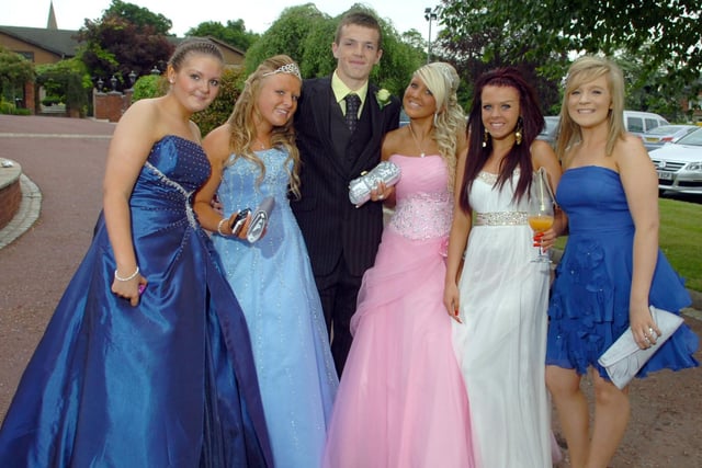 One lucky man among all these prom queens... From left, Melissa Scull, Bianca Cleminson, Eliott Tarney, Parese Brown, Becky Whitwell, and Georgina Coles, at the Corpus Christi  Catholic High School Prom at Barton Grange in 2010