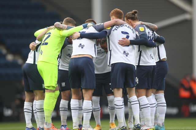 Preston North End players before kick-off against Blackburn at Deepdale