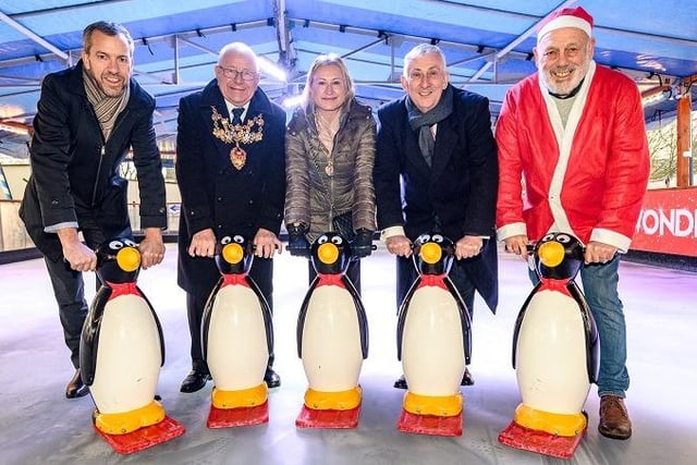 From left: Leader of Chorley Council Councillor Alistair Bradley, Mayor and Mayoress of Chorley Councillor Tommy Gray and Miss Michelle Gray, Sir Lindsay Hoyle MP and Councillor Danny Gee