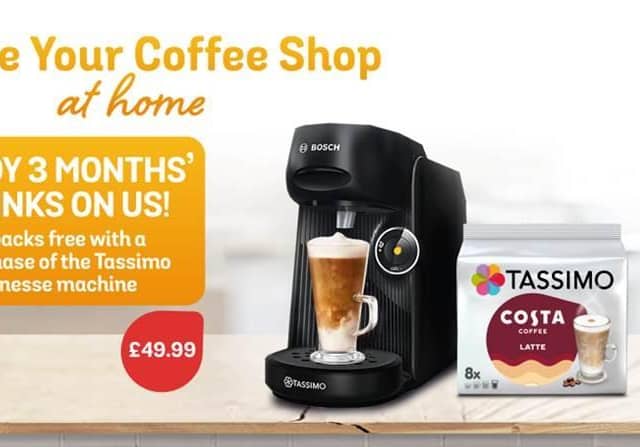 Get three months' worth of coffee when purchasing a Tassimo FINESSE machine for just £49.99 - saving over £100.