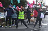 The picket line outside Hutton Grammar School