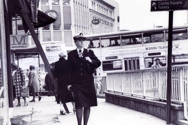A Police Officer pictured in Sheffield city centre in 1980