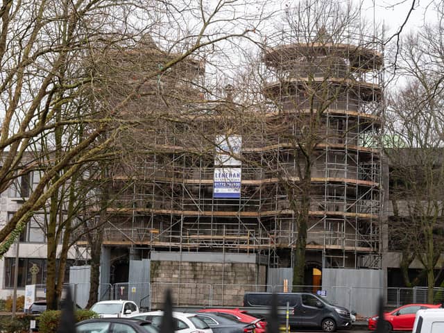 County Hall in Preston has scaffolding placed on the back and sides of the building for roof repair work. Photo: Kelvin Lister-Stuttard