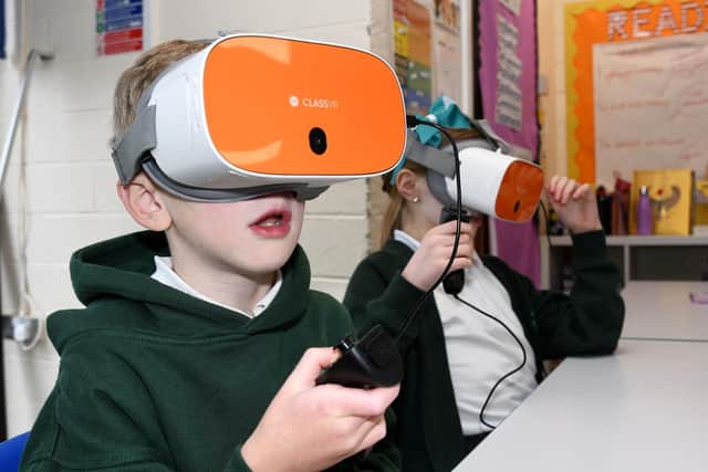 Pupils at Overchurch Junior School, Wirral, using ClassVR