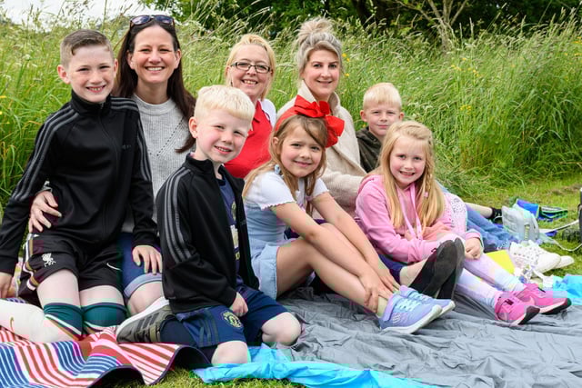 The Garstang Giant Jubilee Picnic was a big success and (l-r) Luke Helm, Karen Helm, Zak Helm, Liz Baine, Erin Baine, Julie Riding, Harry Riding and Grace Riding enjoy the day.