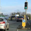 Currently, there are only two lanes on Bluebell Way heading towards the roundabout junction, except for a short filter lane for M6 traffic, which starts shorly before the lights