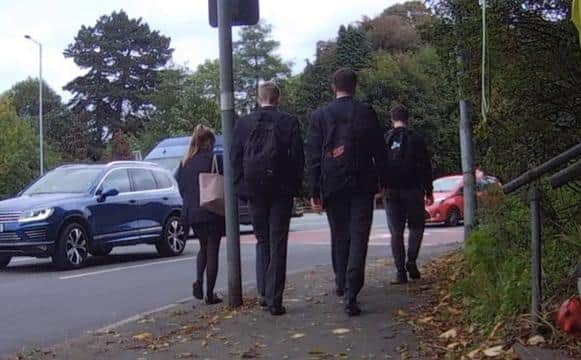 Pupils pictured in 2019 heading Preston-bound onto Garstang Road - with one of them skirting close to the edge of the kerb (image:  Matt Hodges)