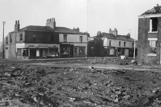 Two of the shops which once formed part of a prosperous shopping area awaiting demolition in the Adelphi area of Preston in 1967