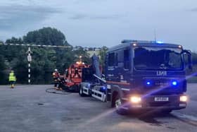 Morecambe inshore hovercraft being unloaded at Halton Army Camp to rescue a person trapped in the bridge at Denny Beck. Picture courtesy of Morecambe Lifeboat.