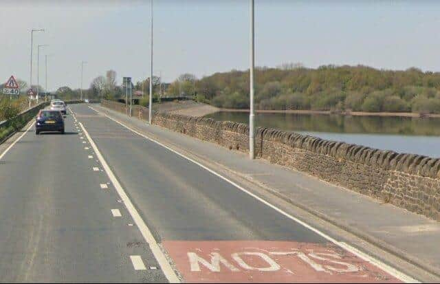 Repairs will be carried out to the retaining wall of Rivington Reservoir, alongside the A673, Bolton Road (image: Google)