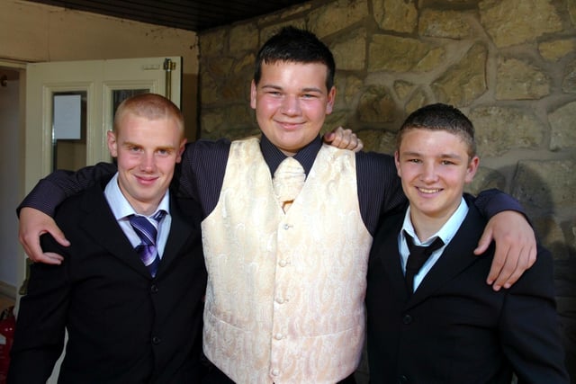 From left, Alfie Robinson, Steven Finch and Jack Bradshaw at Our Lady's High School prom in 2010