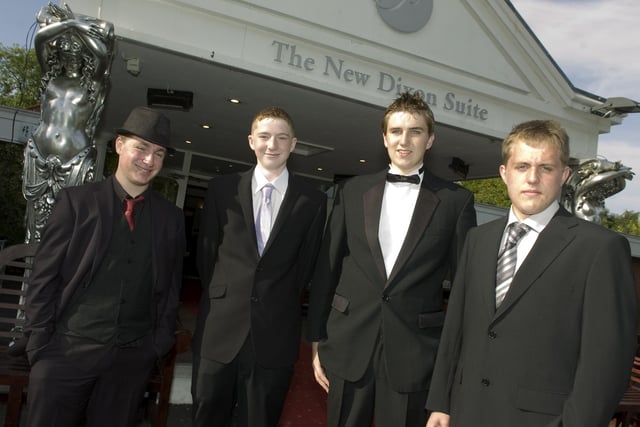 Mike Templeton, 16, Ben Carlisle, 16, Ross Tinline, 16, and John Porter, 16 ready for the Archbishop Temple School prom at the The Pines Hotel in Clayton-le-Woods in 2010