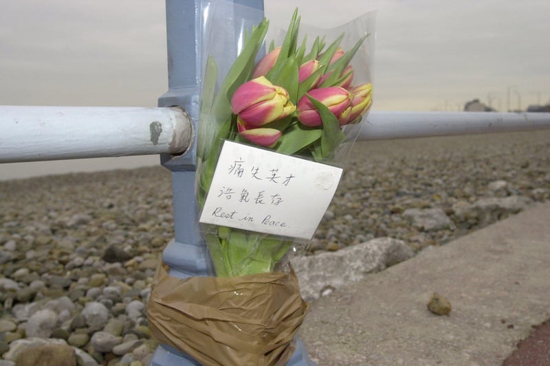 A message of sympathy for the victims on railings outside Morecambe Lifeboat Station.