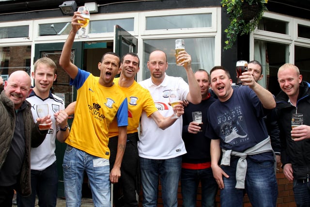Preston North End Fans showing their emotions watching PNE V Colchester at The Sumners Pub, Watling Street Road, Preston. The team were beaten 1-0 to miss out on the automatic promotion place and went into the play-offs back in 2015