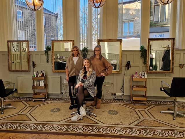 Kellie Dobson (centre) at her salon The Looking Glass in the former NatWest bank in Padiham with Melissa Firth and Stacey Collins who are also based there.