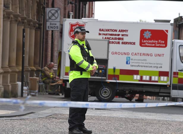 Emergency services at the scene of a fire in Preston on Friday morning