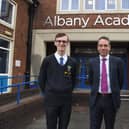 Albany Academy headteacher Peter Mayland with Head Pupils Harry Woosey and Darcey Bradley following the school's most recent Ofsted report
