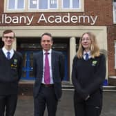 Albany Academy headteacher Peter Mayland with Head Pupils Harry Woosey and Darcey Bradley following the school's most recent Ofsted report