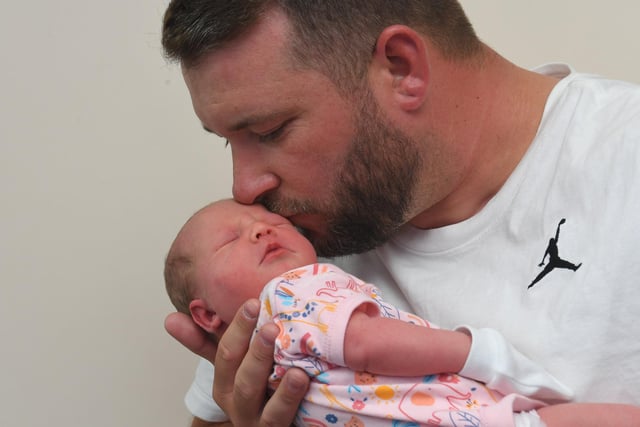 Baby Esty Violet Singleton, born at Royal Preston Hospital on 10 July at 11:23, weighing 8lb 9oz, to Kelly and Dave Singleton of Higher Walton