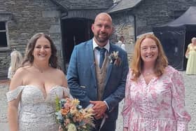 The happy couple Jake and Charlotte with Ribble Valley Celebrant, Deborah Bootle.