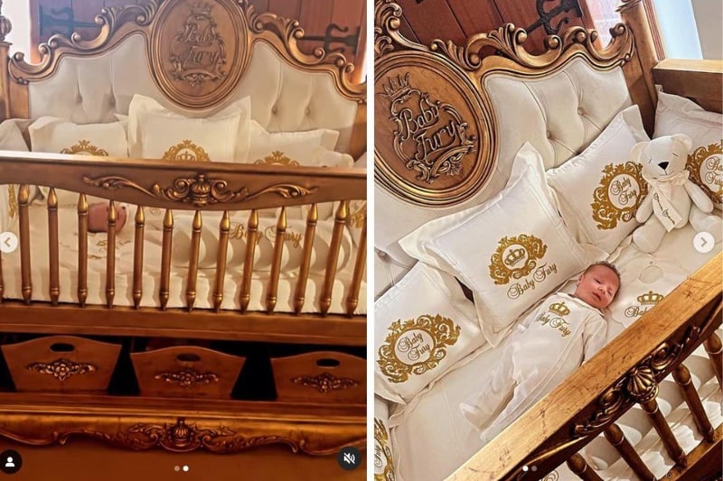 Prince Rico Paris Fury in his golden regal cot made by Ling Lux: prices for this type of cot start from £2,300.