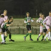 Mike Calveley nods Chorley in front against Blyth Spartans (photo: David Airey/@dia_images)