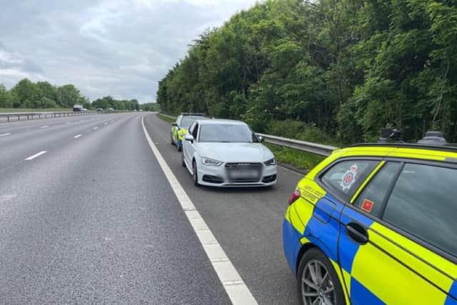 The Audi S3 was stolen from a dealership near Garstang but police were able to pursue the driver and arrest him on the M61 near Chorley