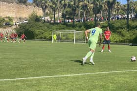 Getafe get ready to cross from a free kick during the friendly.