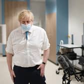 Prime Minister Boris Johnson during a visit to the Kent Oncology Centre at Maidstone Hospital in Kent. Picture date: Monday February 7, 2022.