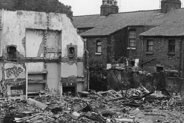 The desolate scene in Grayston Street in 1972. The backs of houses in Livesey Street, off London Road, are on the right. The area was scheduled for demolition but when this image was taken residents still lived in unfit properties in Livesey Street, whilst the homes in Grayston Street remained empty