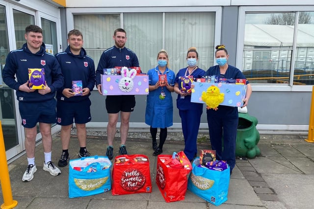 Members of UCLAN’s Rugby Union Club, led by captain Thomas Kenyon, dropped off 130 Easter eggs