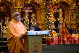 Pujiya Yogvivekswami - Head Sadhu  (holy person) of BAPS Shri Swaminarayan - UK & Europe at the celebrations