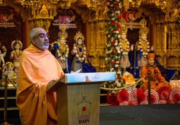 Pujiya Yogvivekswami - Head Sadhu  (holy person) of BAPS Shri Swaminarayan - UK & Europe at the celebrations