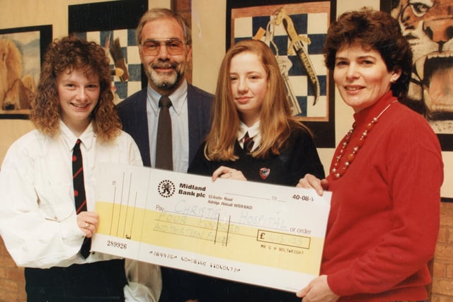 Grateful fund-raisers at a Preston high school handed over £800 to say thank you to a North West cancer hospital as a thank you for treating one of their pupils. Pupils and teachers at Tulketh High School were keen to repay the Christie Hospital in Manchester for the help it gave 15-year-old Tracey Jamieson. Picture shows Lorraine Gregson (left), Brendan Hurley and Elaine Jones presenting the cheque to appeals organiser Toni Leden (right)