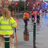 Firefighters at the scene when the worst of the flooding hitr Kirkham