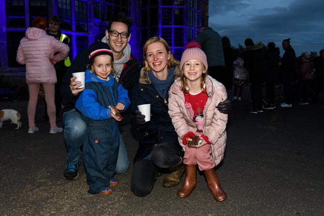 Left to right: Chris, Madeleine, Hollie and Pippa Ringrose enjoying Astley Hall Illuminated. Photo: Kelvin Stuttard