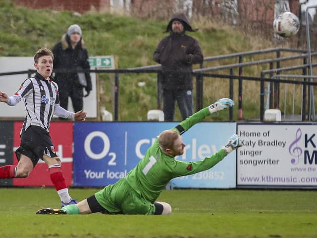 Jack Hazlehurst gives Chorley the lead against Rushall Olympic Picture: David Airey