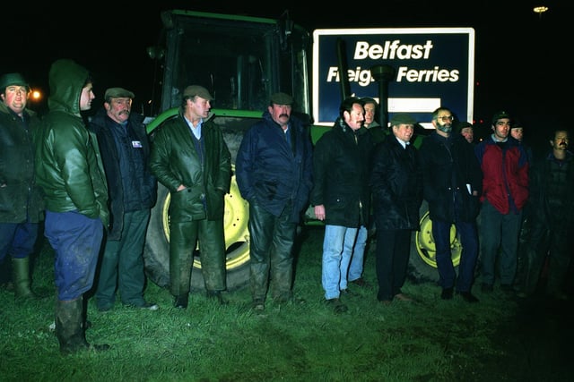 Some of the farmers who were at Heysham Port on friday hoping to find out if beef was arriving from Ireland. (1997). Picture by Darren Andrews.