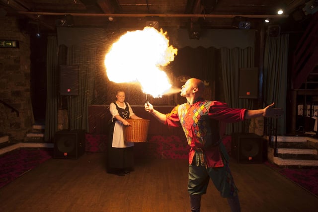 Hannah Heaton and Court Jester Martin Pemberton at Park Hall Hotel