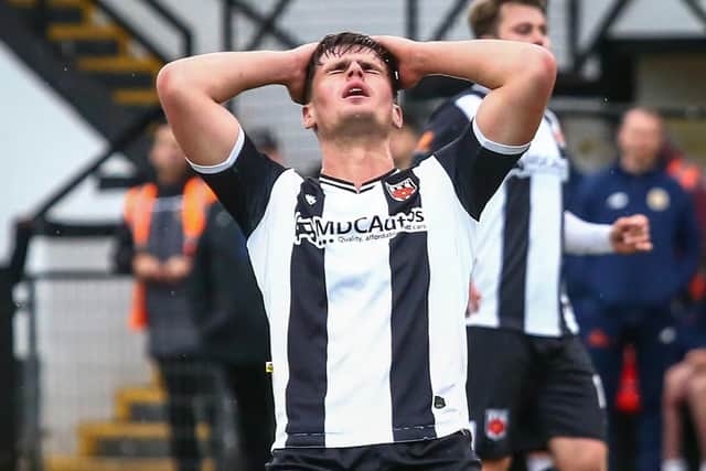 One of Chorley's goalscorers Mike Calveley can't believe the Magpies were beaten 4-3 by Gloucester(photo: Stefan Willoughby)