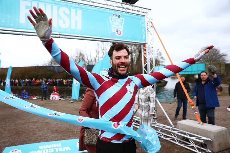 BBC Radio 1 presenter Jordan North, who is claret and blue through and through, was a pupil at St James' Lanehead Primary School in Burnley  The photo shows him finishing his incredible 100-mile Comic Relief rowing challenge in Burnley back in 2022.