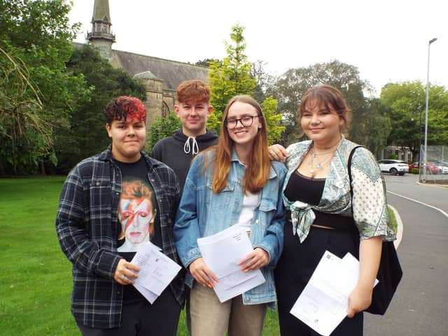 L - R: Clay Lowry, Jack, Nell Williams and Zofia Kowalska delighted with their GCSE results. Jack, Nell and Zofia are enrolling into Ripley Sixth Form while Clay is moving on to Cardinal Newman College.